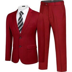Men's Red 2 Piece Suits Slim Fit 2 Button Business Wedding Party